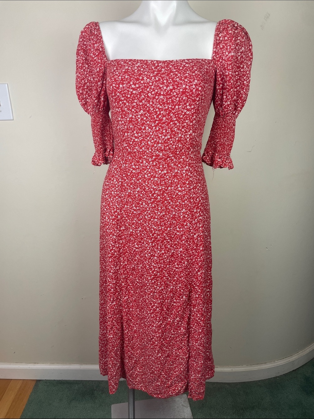 Mi Ami Smocked Midi Dress Red Print